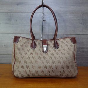 Dooney & Bourke Brown Canvas Leather Satchel Shoulder Bag Handbag Purse